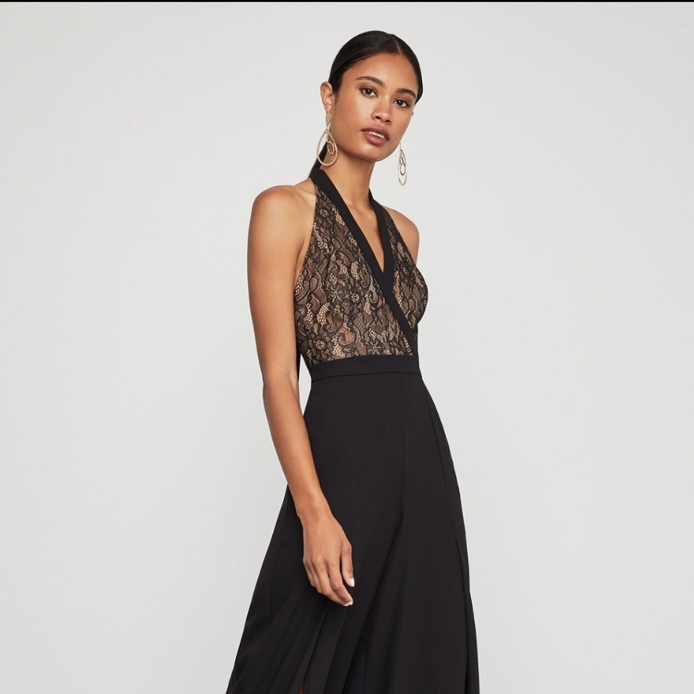 BCBG MAXAZRIA Faux Wrap Halter Jumpsuit